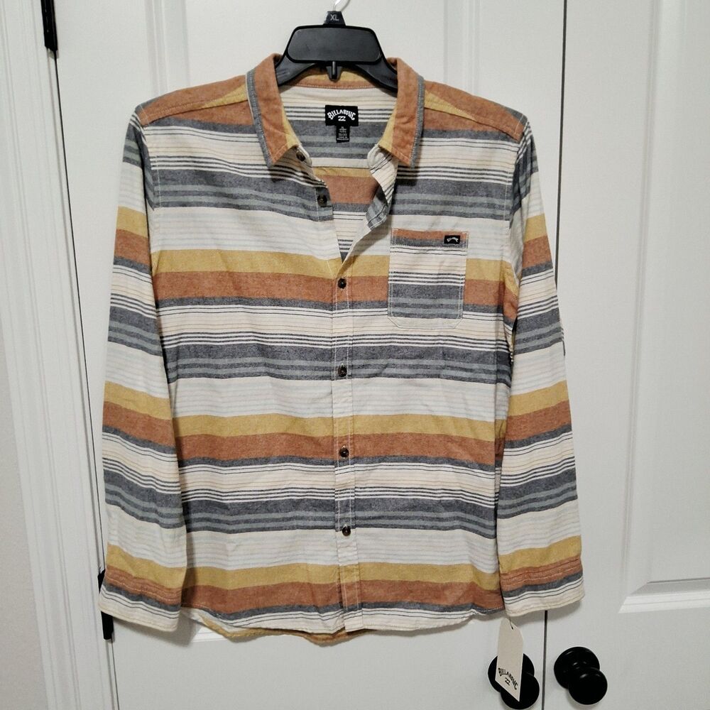 Billabong Big Boys Long Sleeve Stripe Button Down Shirt Ombre Blue Size XL New